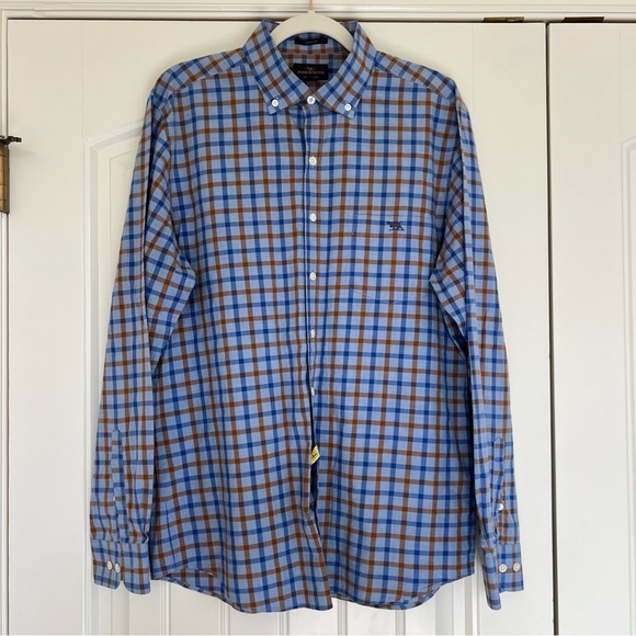 Rodd & Gunn Men’s long Sleeve Button Up Shirt Fall Brown & Blue Plaid Size Large - Picture 1 of 8